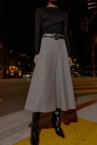 PLAID MIDI SKIRT WITH BELT