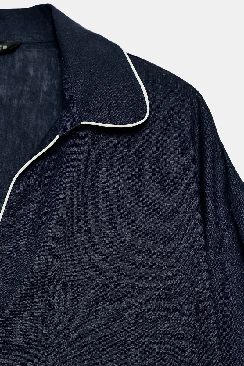 LINEN BLEND SHIRT WITH CONTRAST PIPING