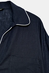 LINEN BLEND SHIRT WITH CONTRAST PIPING