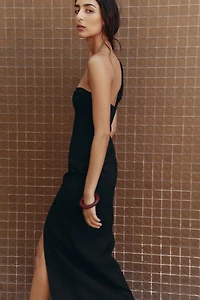 ASYMMETRIC CUT OUT LINEN MIDI DRESS
