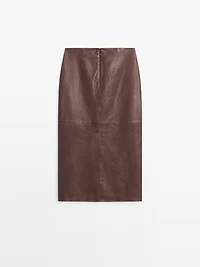 Straight nappa leather midi skirt