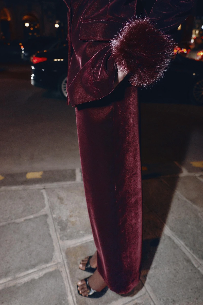 VELVET WIDE LEG PANTS