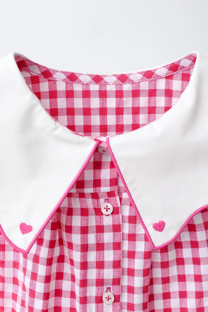 EMBROIDERED COLLAR GINGHAM SHIRT