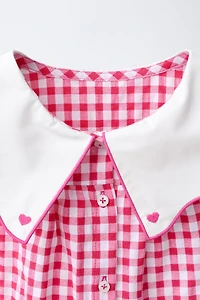 EMBROIDERED COLLAR GINGHAM SHIRT