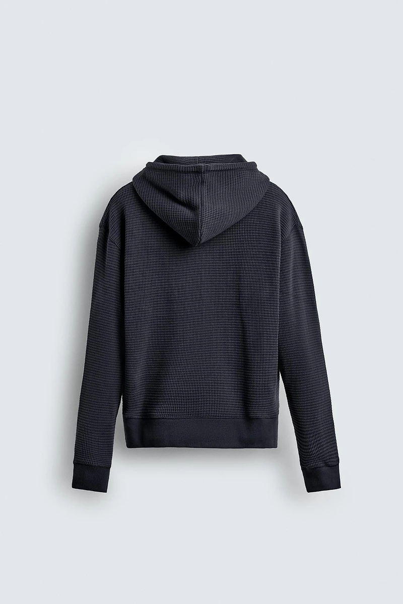 Waffle Texture Zip-Up Hoodie