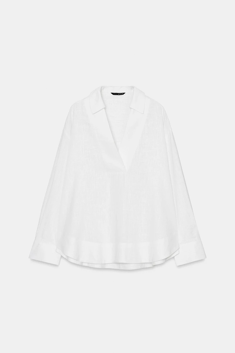 BLOUSE EN LIN À COL POLO