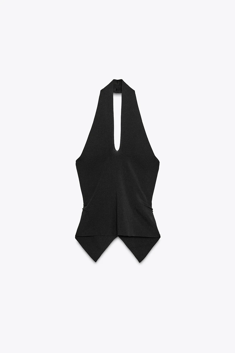 RUCHED KNIT HALTER TOP