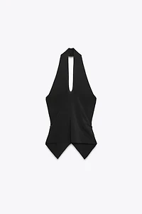 RUCHED KNIT HALTER TOP