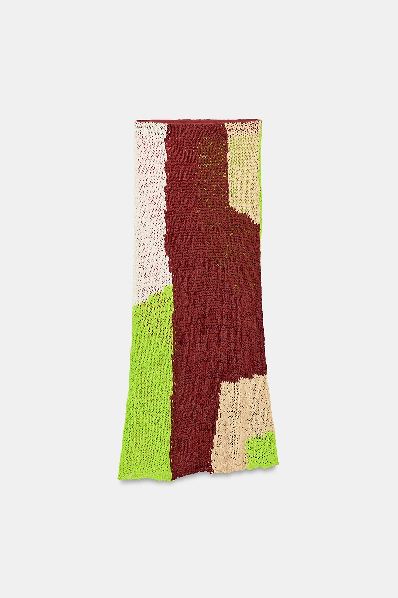 COLOR BLOCK KNIT MIDI SKIRT