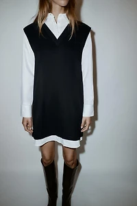 COMBINATION POPLIN MINI DRESS