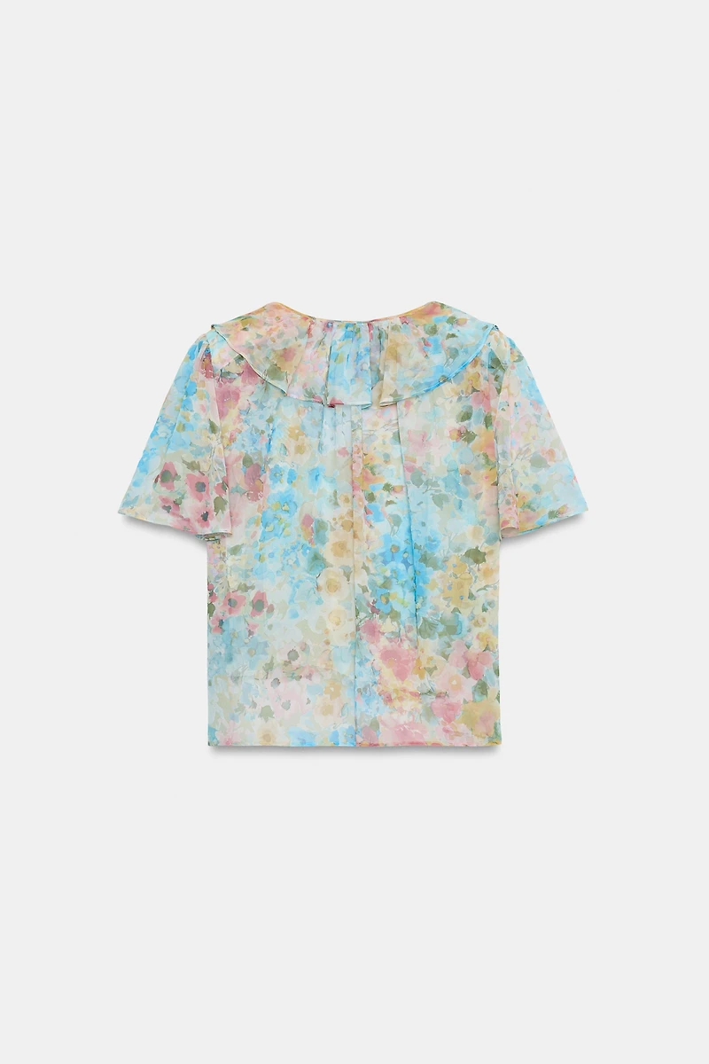BLOUSE À VOLANTS ET IMPRIMÉ FLEURI