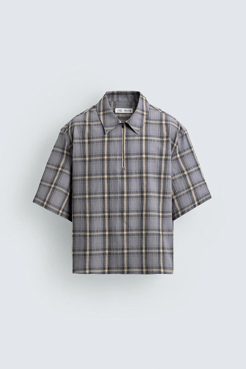 PLAID ZIP POLO SHIRT