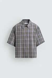 PLAID ZIP POLO SHIRT