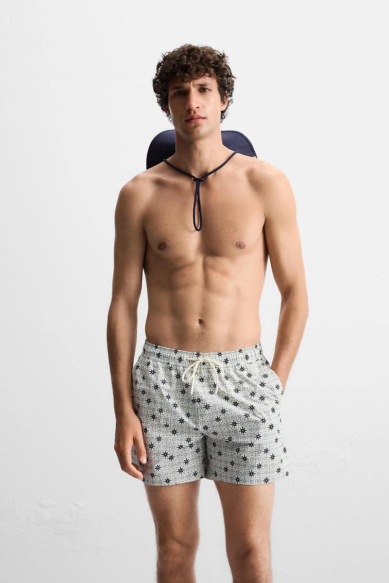 GEOMETRIC PRINT MID-LENGTH SWIMSUIT