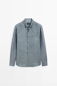 Regular fit melange twill 100% linen shirt