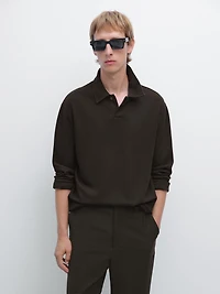 Textured long sleeve polo shirt