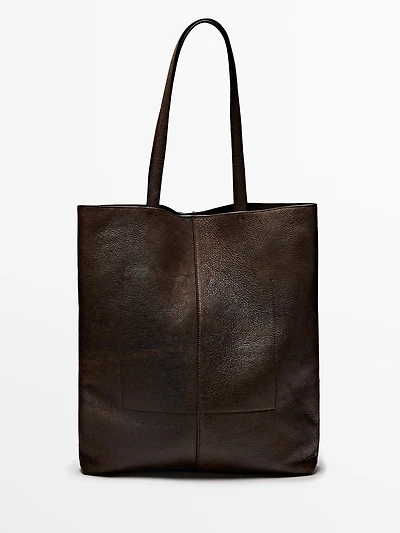 Tote bag en cuir effet daim craquelé