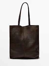 Tote bag en cuir effet daim craquelé