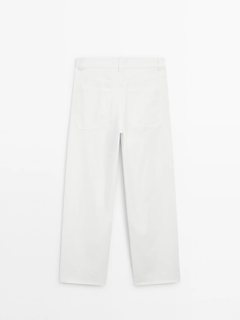 Pantalon straight cropped en coton mélangé