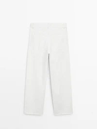 Pantalon straight cropped en coton mélangé