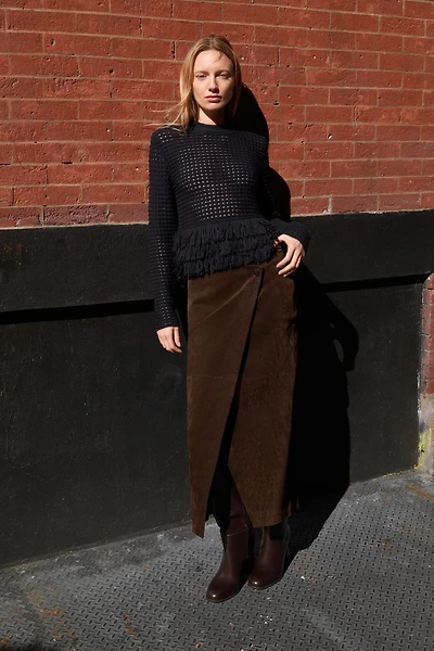 FRINGED PLAID KNIT JUMPER