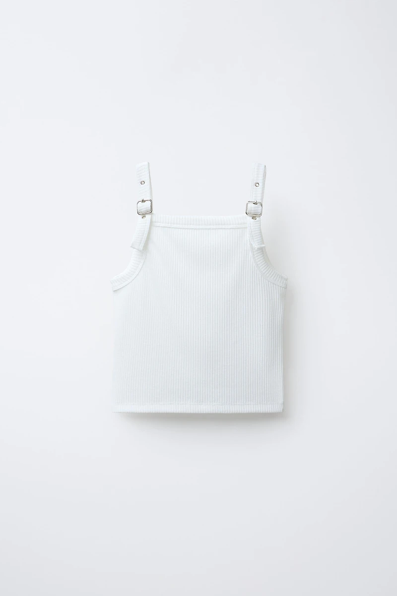 RIBBED T-SHIRT WITH BUCKLES