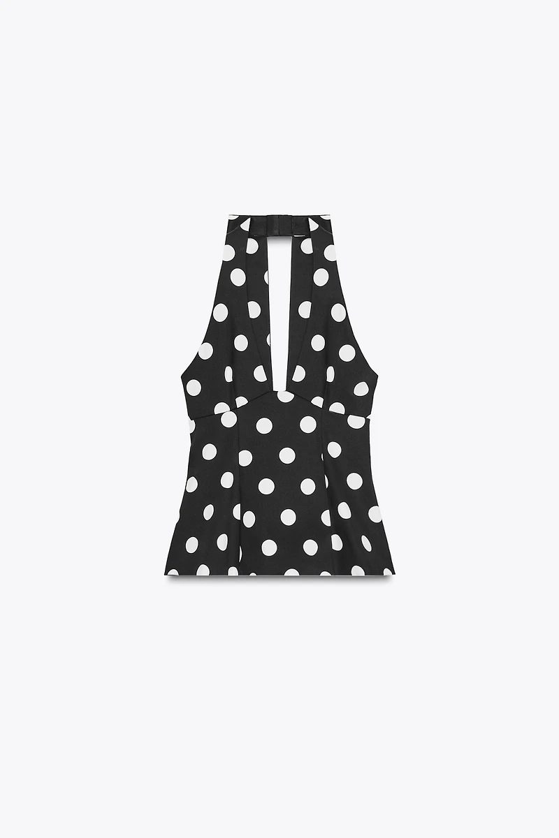 POLKA DOT HALTER BACK BOW TOP
