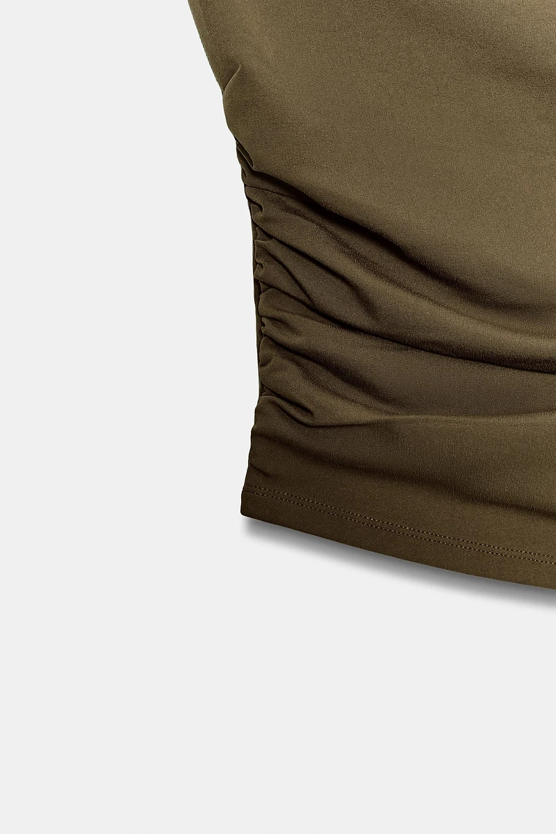 TEXTURED DRAPED BANDEAU TOP