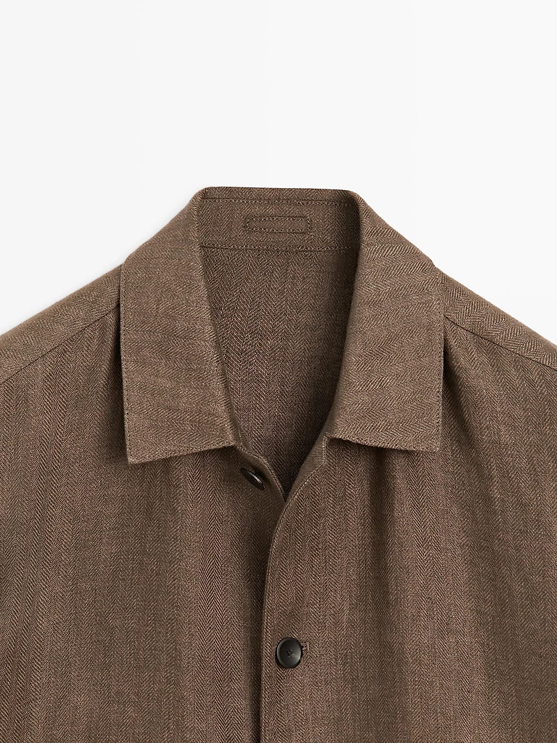 Total look linen jacket with herringbone detail