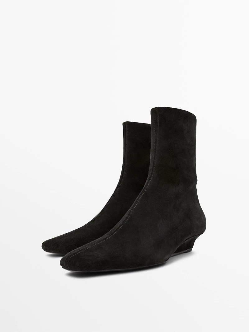 Split leather wedge ankle boots