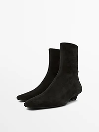 Split leather wedge ankle boots