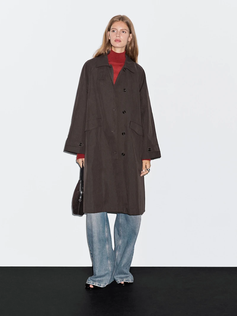 Trench coton détail velours côtelé