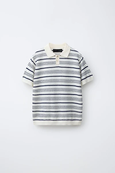 STRIPED COTTON LINEN BLEND POLO