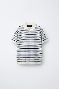 STRIPED COTTON LINEN BLEND POLO