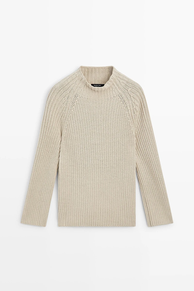 100% cotton purl knit sweater