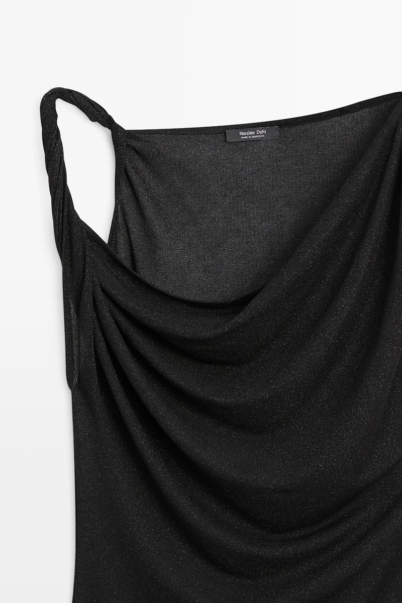 Shimmery draped top with knot detail