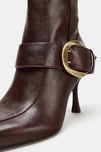 METALLIC BUCKLE HEEL BOOTS