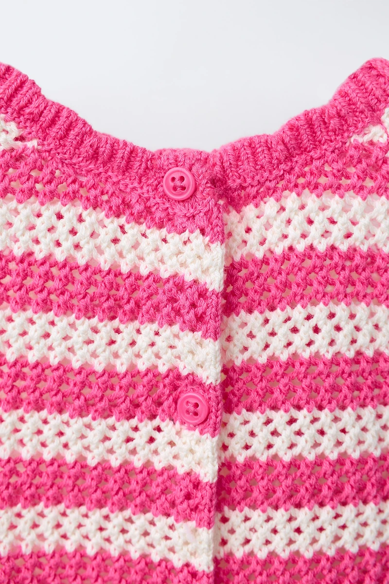 STRIPED KNIT OVERALLS WITH FLORAL PATCH
