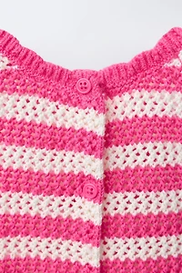 STRIPED KNIT OVERALLS WITH FLORAL PATCH