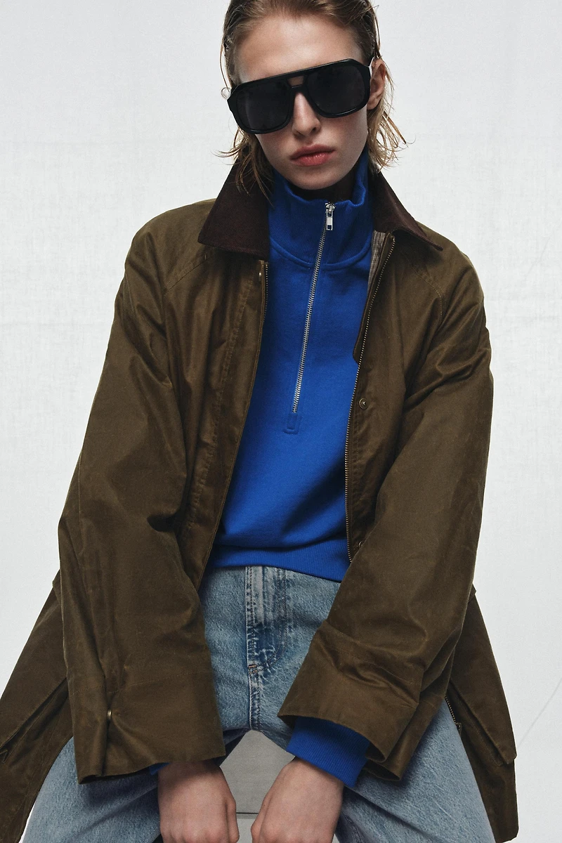 WAXED JACKET WITH CORDUROY COLLAR ZW COLLECTION