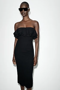 RUFFLED KNIT MIDI DRESS