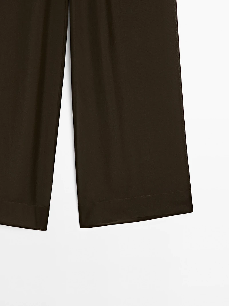 Pantalon fluide contrastant 100 % soie