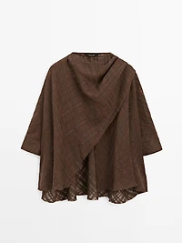 Check linen blend cape