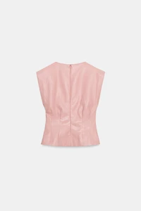 FAUX LEATHER SHOULDER PLEAT TOP