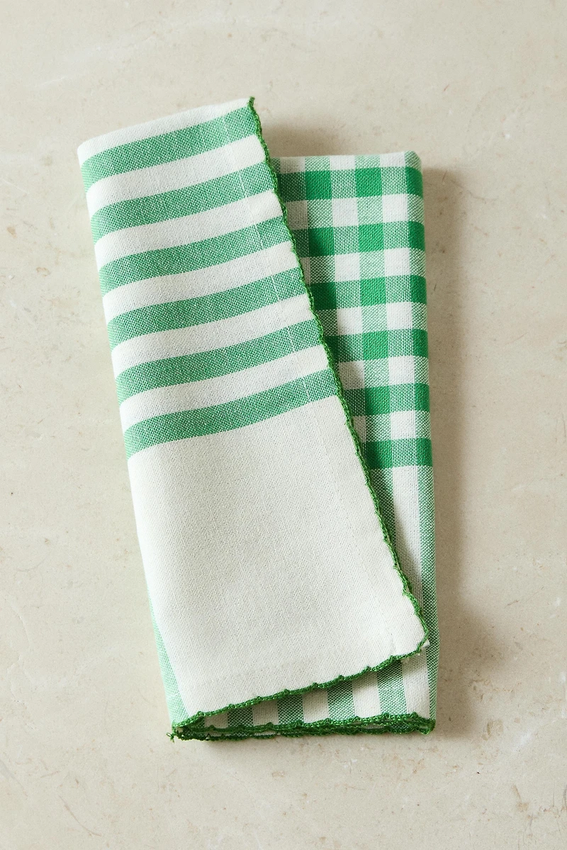 LOT DE SERVIETTES DE TABLE EN COTON TEINTÉ À CARREAUX
