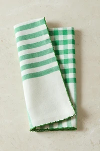 LOT DE SERVIETTES DE TABLE EN COTON TEINTÉ À CARREAUX