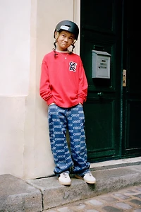 TEXT PRINT WIDE LEG JEANS