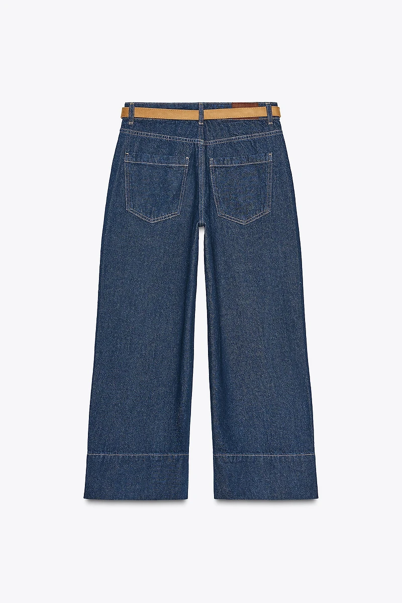 Z1975 HIGH WAIST WIDE LEG CROPPED BELTED JEANS