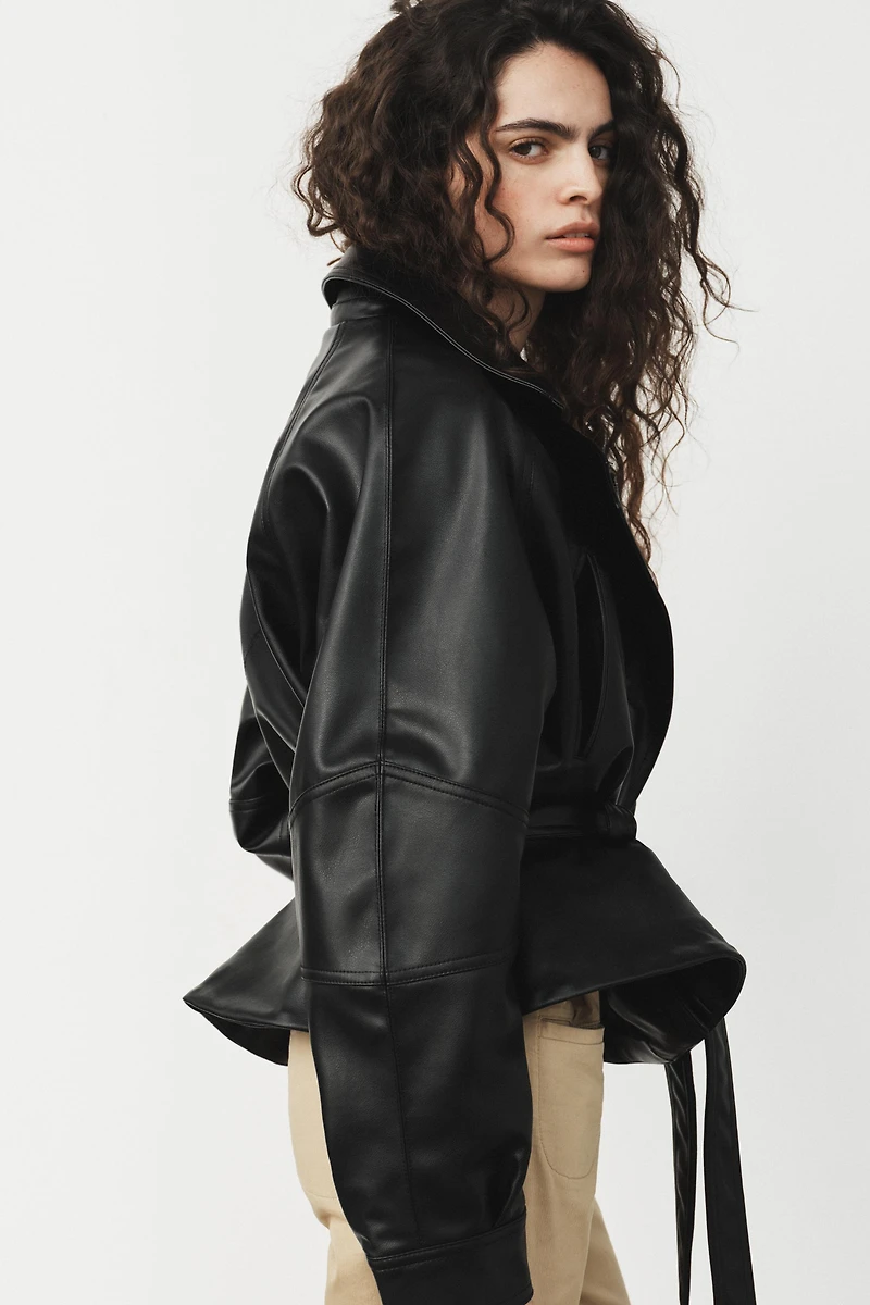 FAUX LEATHER JACKET WITH BELT