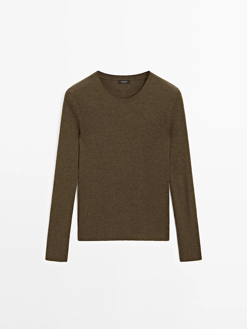 Ribbed knit wool blend sweater